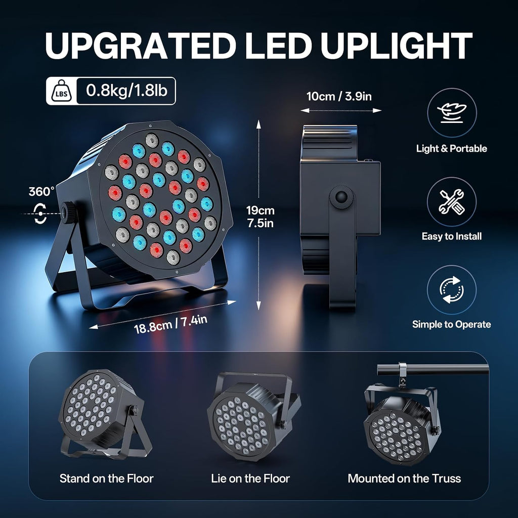 LED Par Lights DJ Stage Light RGB 36 LED with Sound Activated Remote Control DJ Uplighting for Wedding Party Club