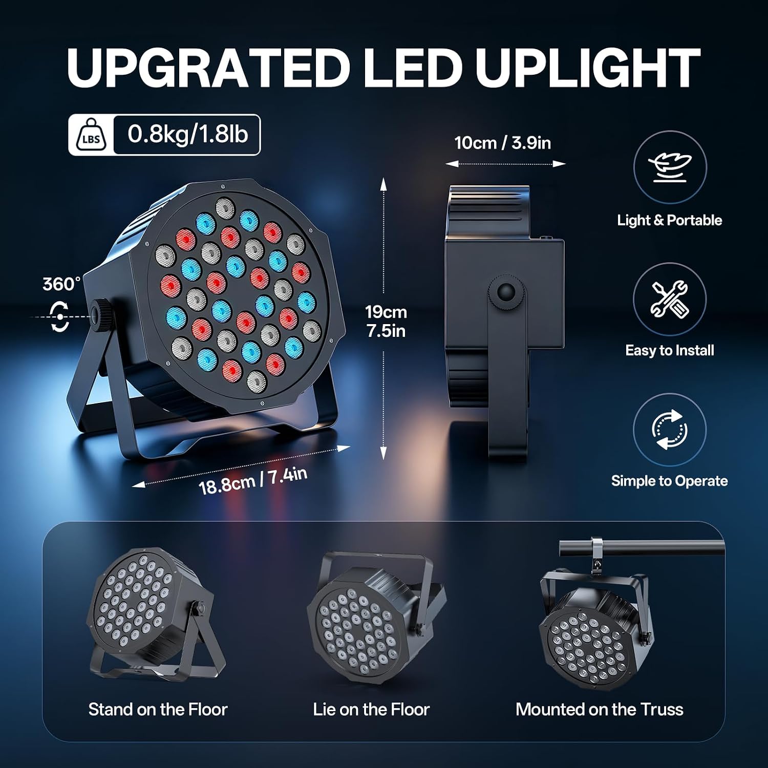 LED Par Lights DJ Stage Light RGB 36 LED with Sound Activated Remote Control DJ Uplighting for Wedding Party Club