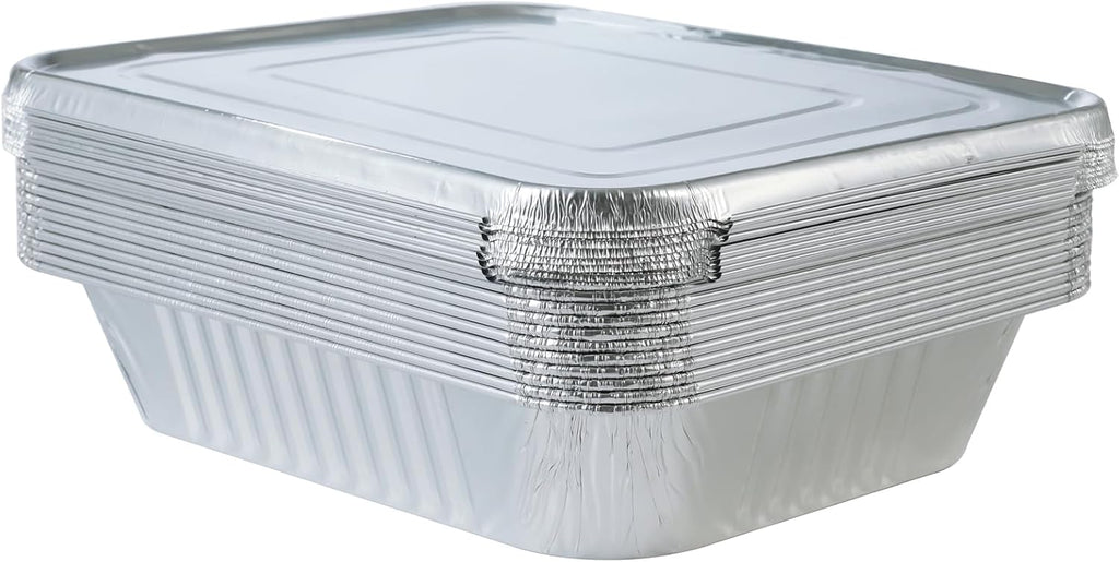 Aluminum Pans With Lids 9x13 [10 Sets] Aluminum Foil Pans Trays With Lids - Half Size Tin Foil Disposable Pans For