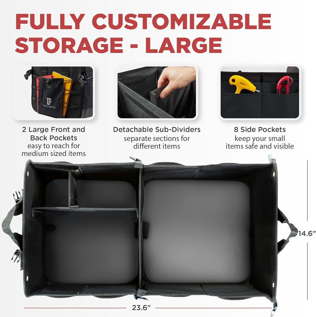 Trunk Organizer For Car, Suv, Truck | Premium Adjustable Multi Compartments Collapsible Car Trunk Organizer With