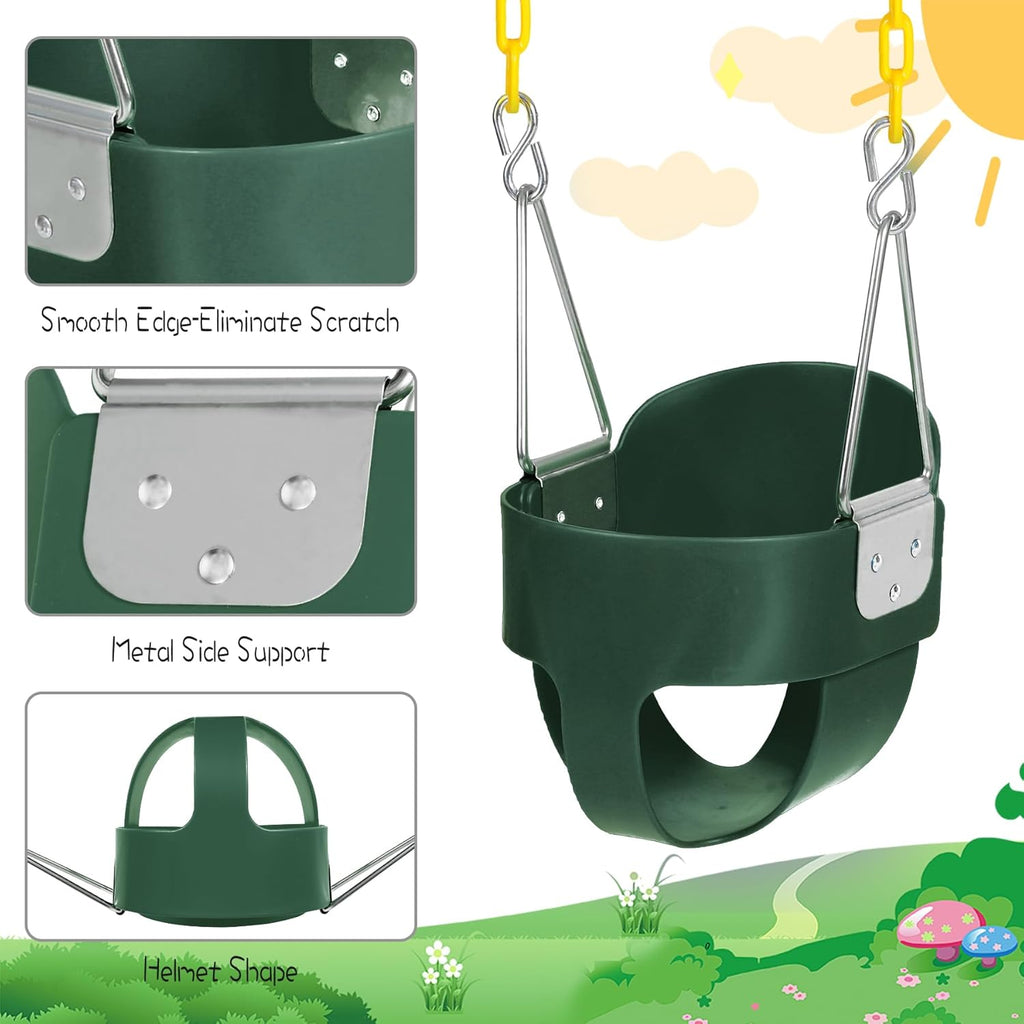 Toddler Swing Seat with Coated Chains, Heavy Duty Kids High Back Bucket Swings with Tree Straps and Hooks for