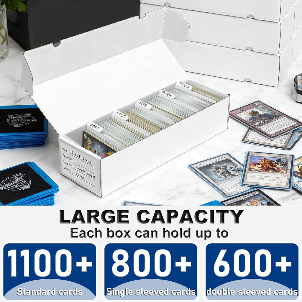 Trading Card Storage Box | 6 Pack • 1100 Count Bulk Card Storage Box | with Dividers | White Corrugated Cardboard