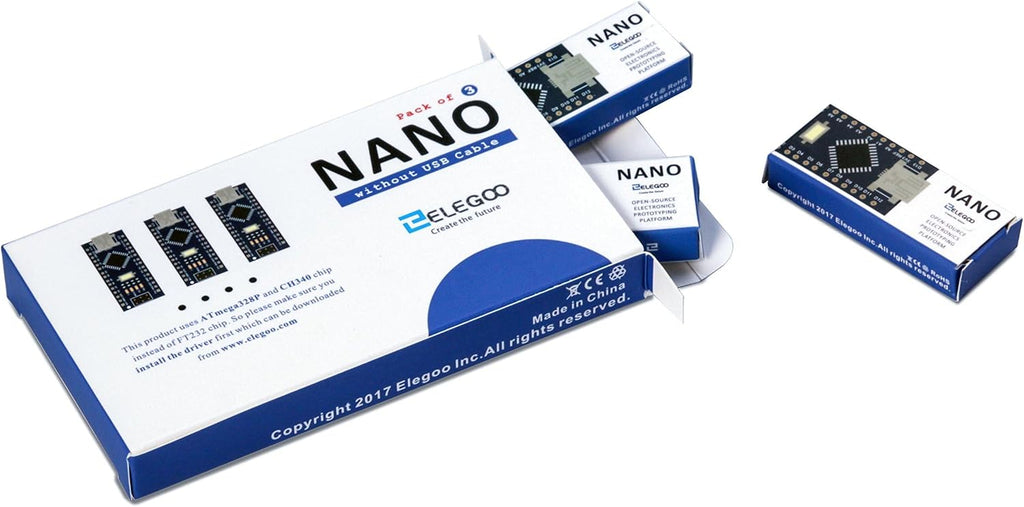 ELEGOO Nano Boards V3.0, ATmega328P CH340, 3-Pack, Compatible with Arduino