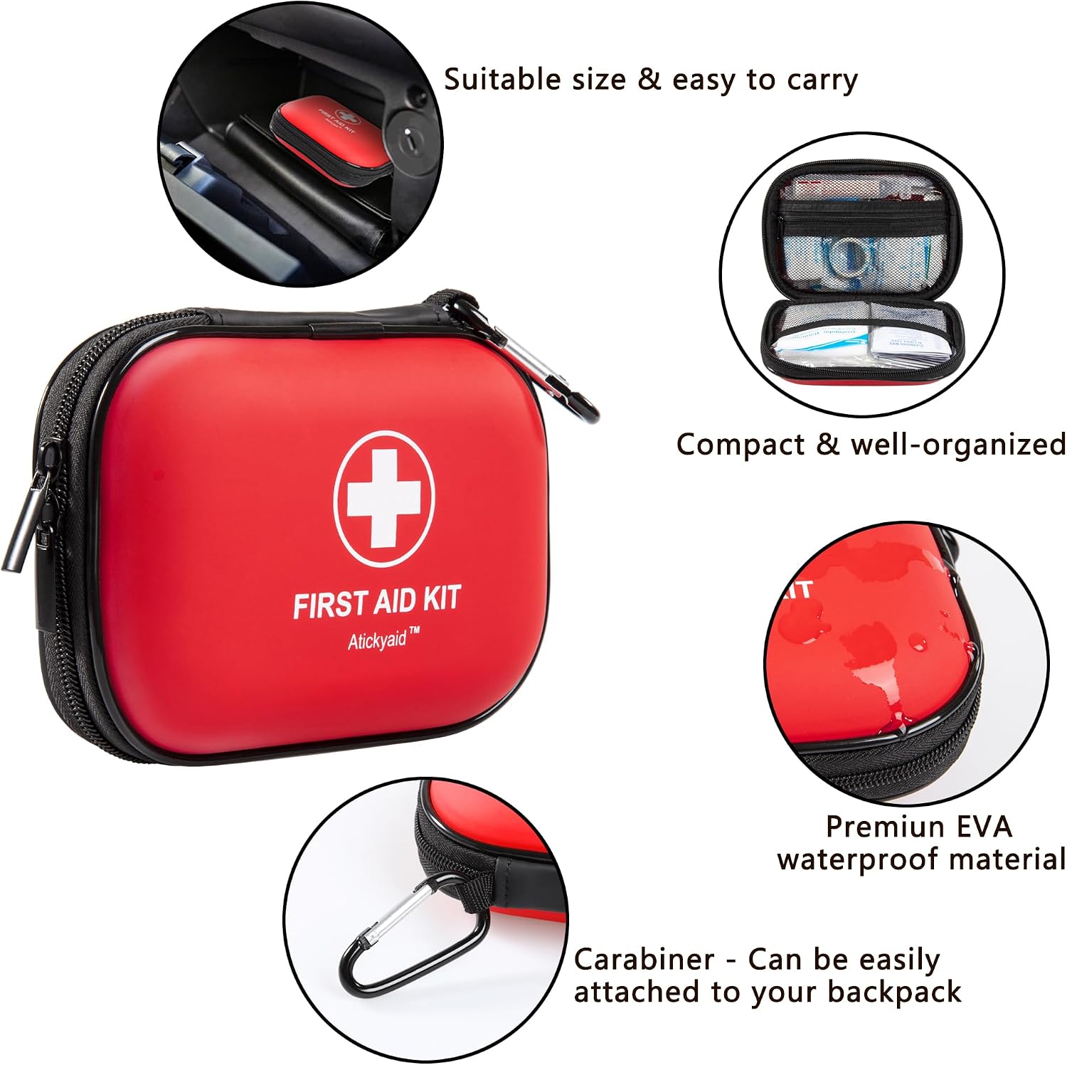Mini First Aid Kit - 120 Piece Small Waterproof Hard Shell Medical Kit for Car, Home, Office, Travel, Camping
