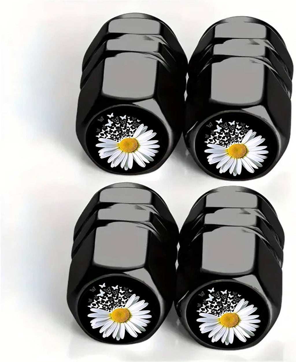 4Pack Daisy Butterfly Tire Valve Stem Caps Aluminum Rust-Proof Valve Covers