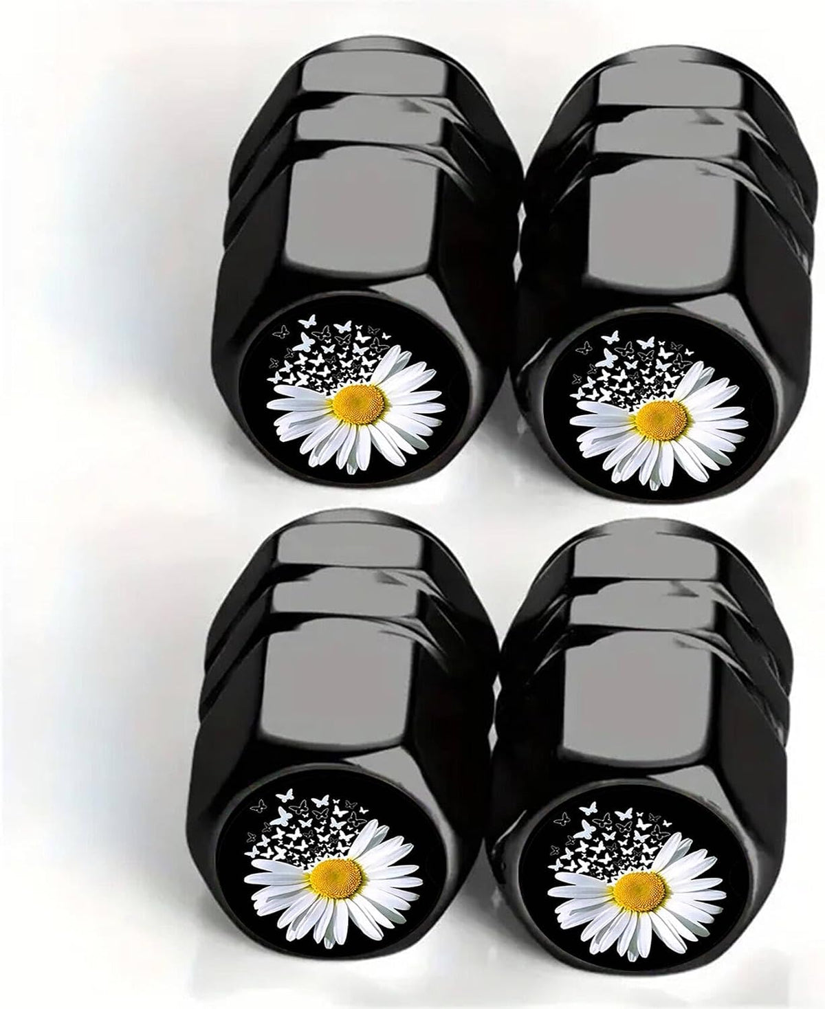 4Pack Daisy Butterfly Tire Valve Stem Caps Aluminum Rust-Proof Valve Covers
