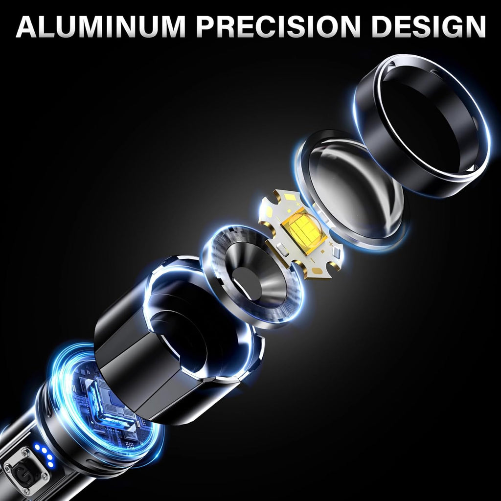 Rechargeable LED Flashlight 99000 High Lumens, Super Bright Flashlights with Zoomable & USB C Rechargeable & 5 Light