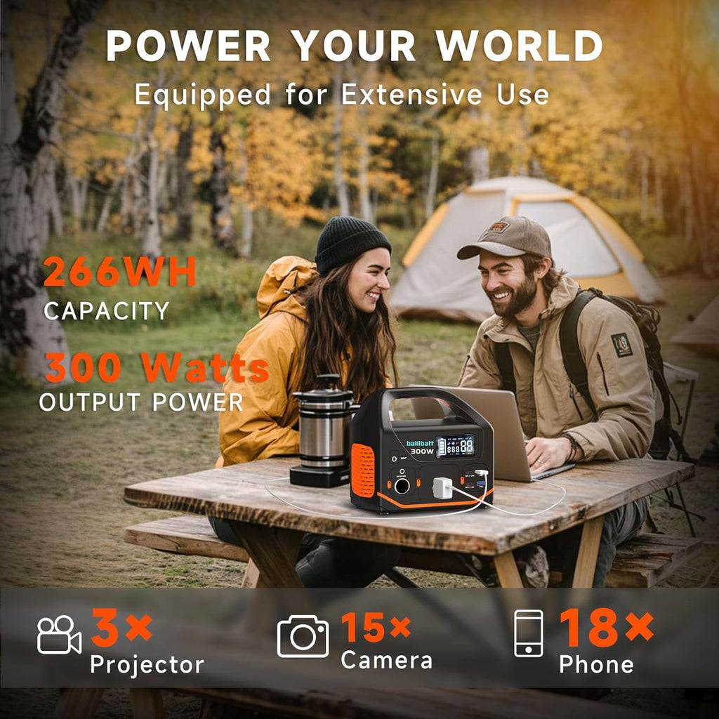 300W Portable Power Station, 266Wh Solar Generator with 7 Outputs & Dual USB-C PD (24W+18W), 110V Pure Sine Wave AC
