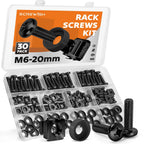 M6 x 20mm Rack Screws Kit, Cage Nuts, 30 Sets, Black