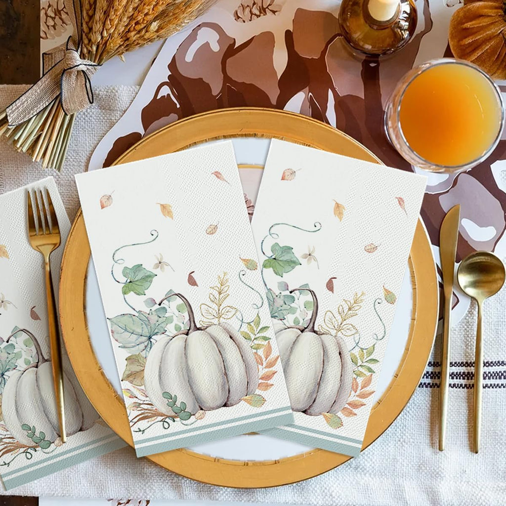 100Pcs Fall Paper Napkins, Leaf White Pumpkin