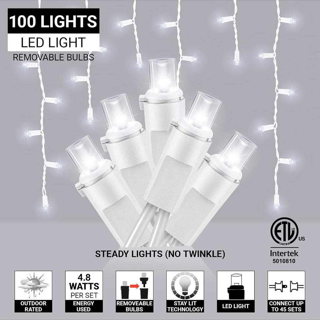 100 LED Icicle Lights String Light Warm white Christmas Decoration Plug in Waterproof Professional Grade Outdoor