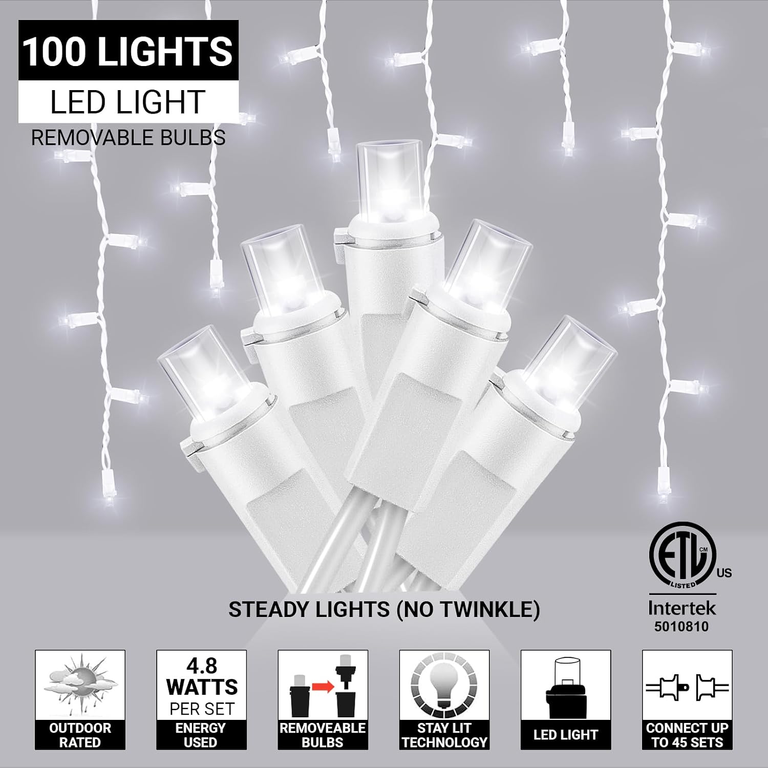 100 LED Icicle Lights String Light Warm white Christmas Decoration Plug in Waterproof Professional Grade Outdoor