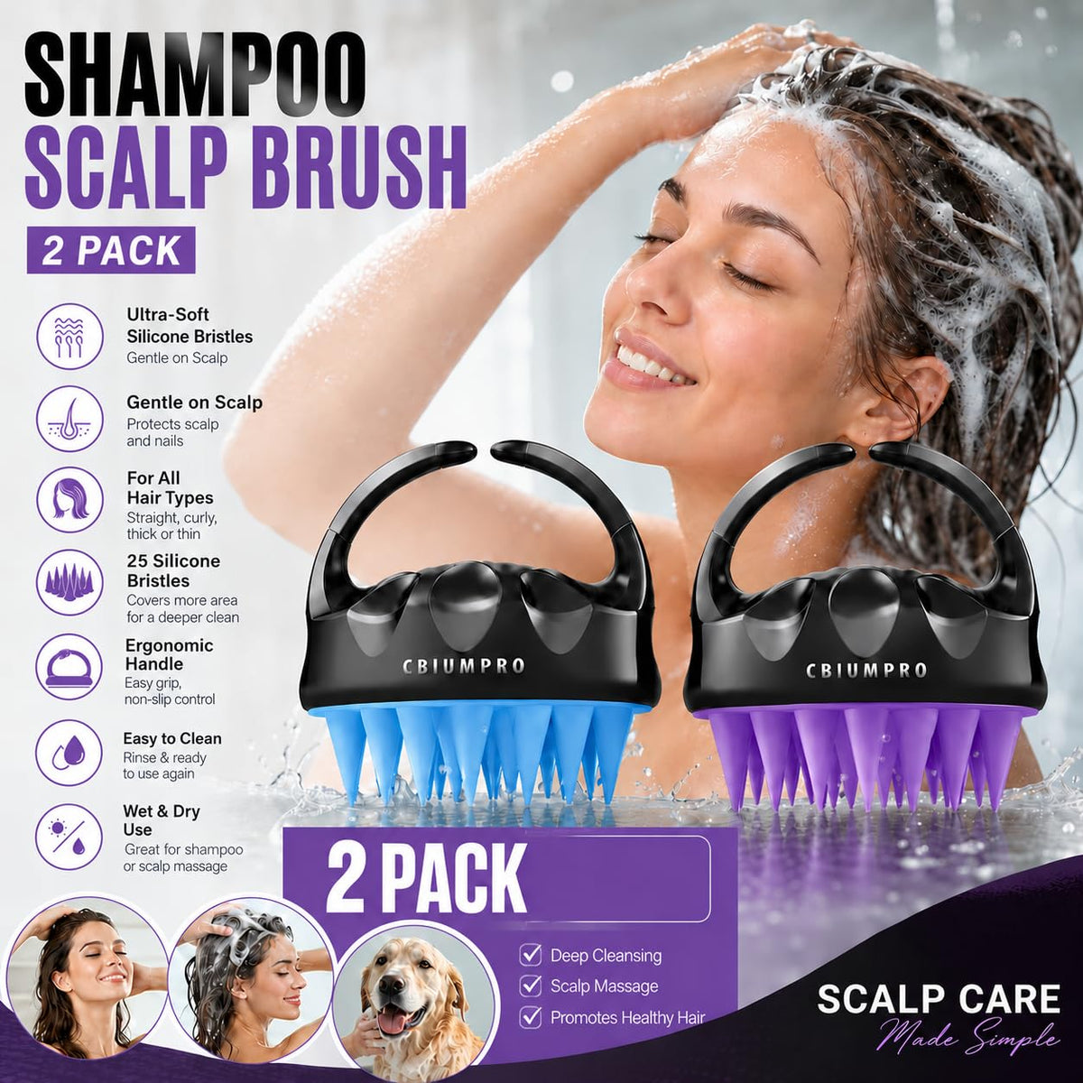2 Pack Scalp Massager Shampoo Brush Scrubber Exfoliator