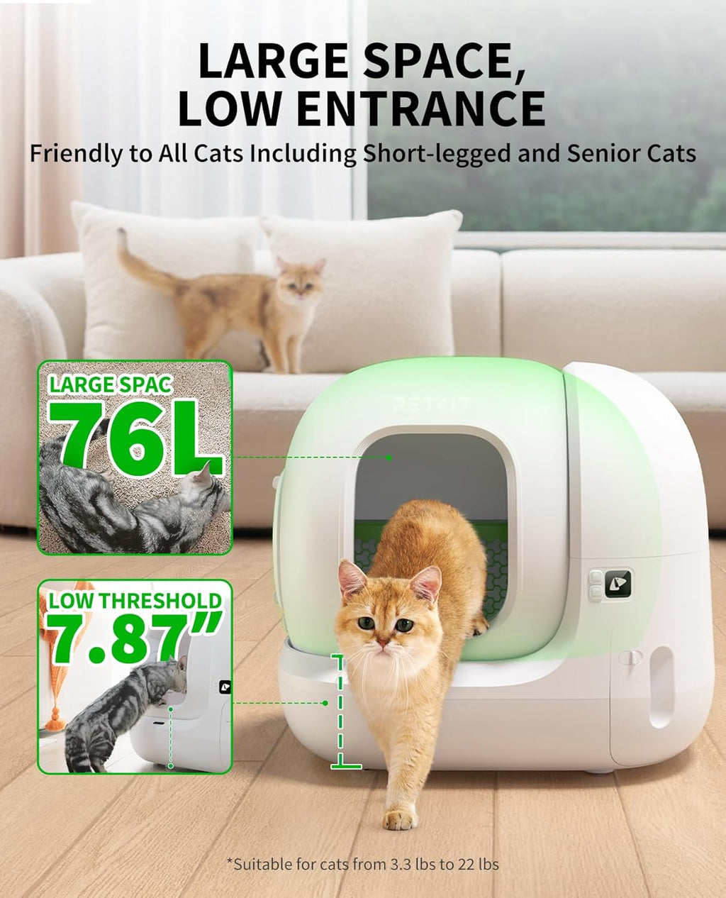 Upgraded Automatic Cat Litter Box 2-Way Odor Remover & 20 Trash Bags,App Control Smart Robot with Anti-Scratch Inner