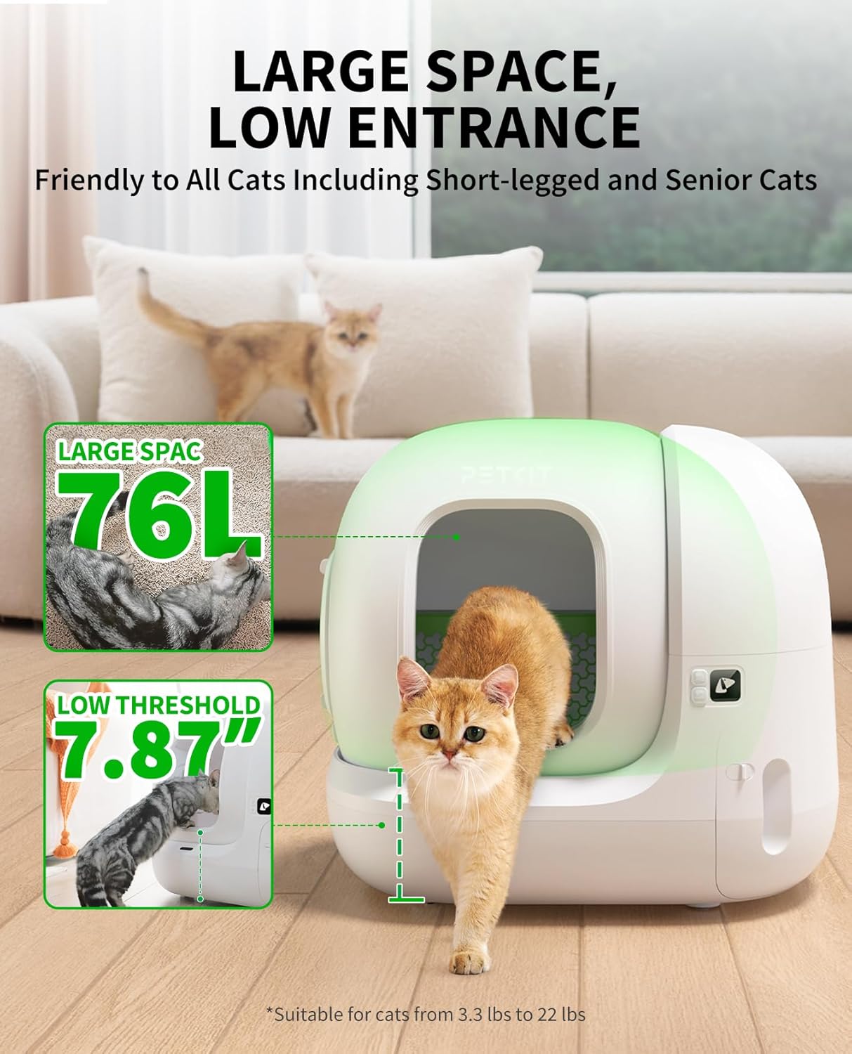 Upgraded Automatic Cat Litter Box 2-Way Odor Remover & 20 Trash Bags,App Control Smart Robot with Anti-Scratch Inner