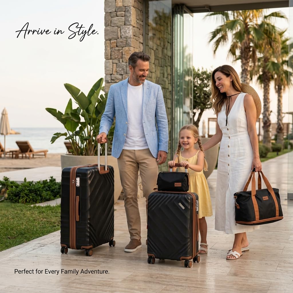 5 Piece Luggage Set Expandable Hardside, 20/24/28in Suitcases with Matching Travel Bags, 22x14x9 Airline Approved
