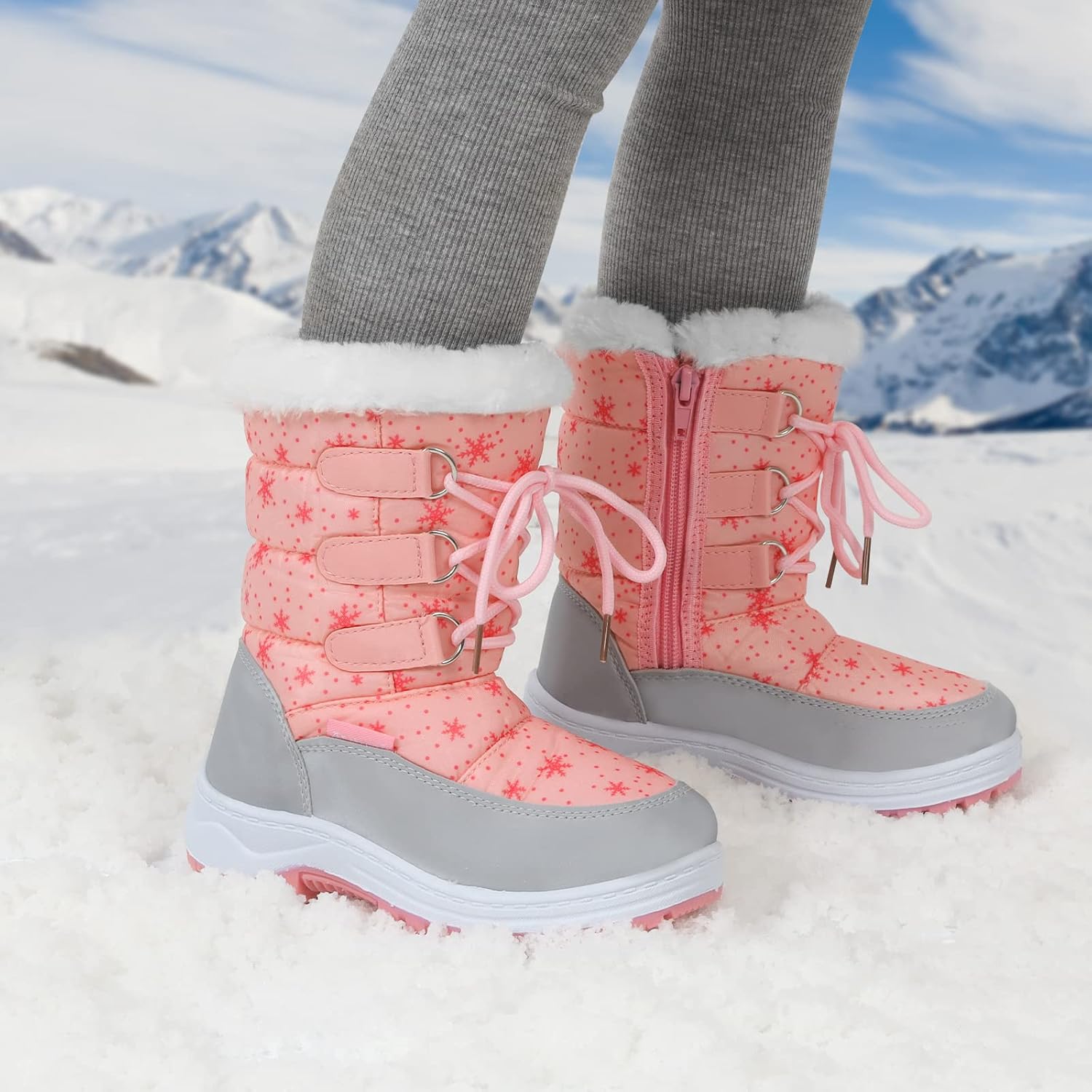 Kids Girls Insulated Fur Winter Warm Snow Boots Toddler/Little Kid | Water-Resistant,Side Zipper,Thick Warm