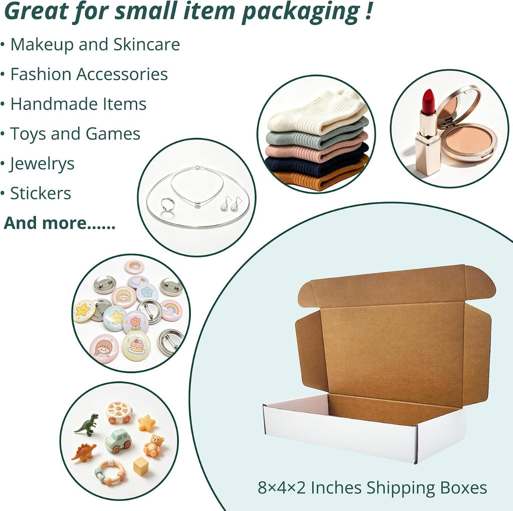 8 x4 x2 inches Shipping Boxes, 50 Pack White Cardboard Corrugated Mailers