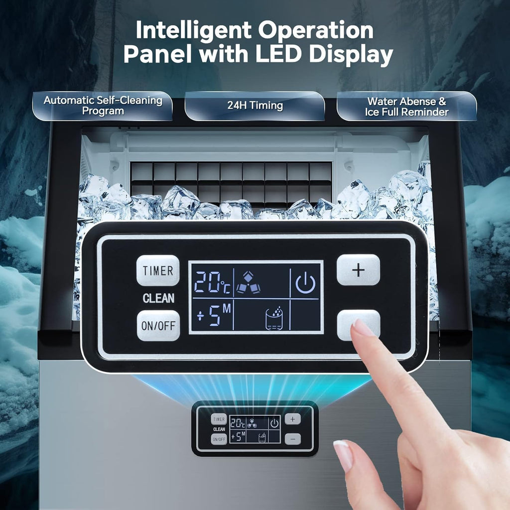 Commercial Ice Maker Machine 100Lbs/24H, Stainless Steel Undercounter Ice Maker with 33Lbs Storage Capacity