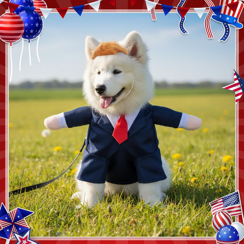Pet Costume with Wig, Business Suit Outfit for Small Dogs