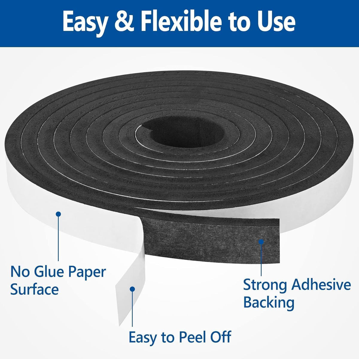 Self Adhesive Foam Tape Weatherstrip 2In x 1/2In x 6.5Ft High Density Foam Insulation Strips Foam Seal Weather