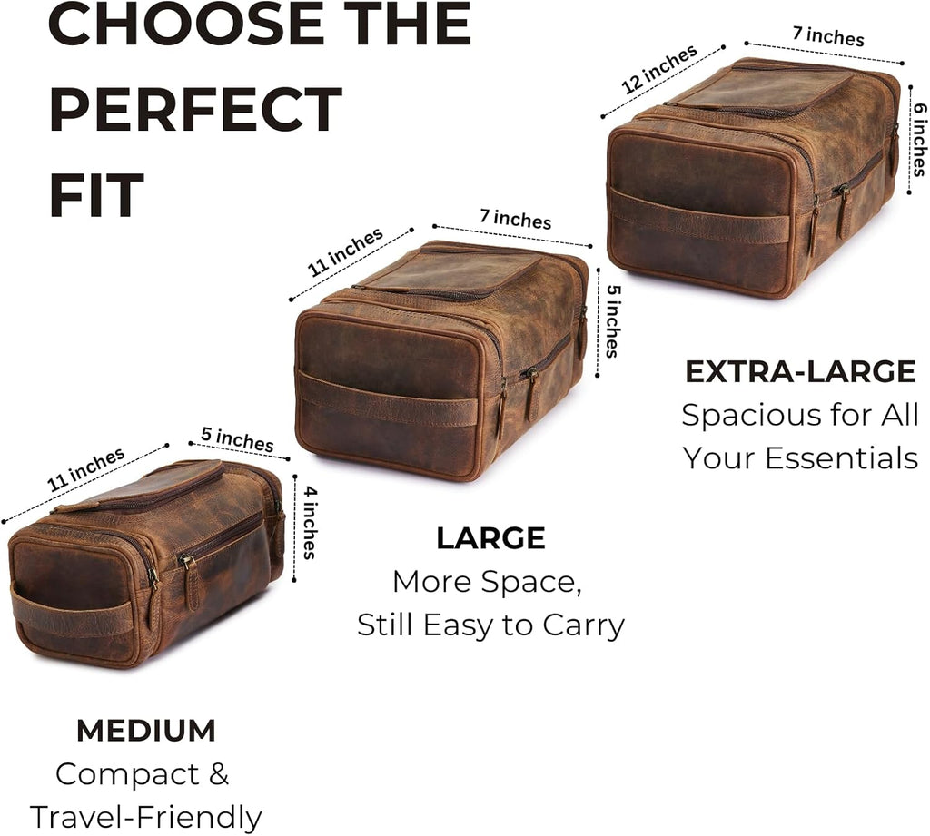 Extra Large Leather Toiletry Bag for Men - Premium Leather Men's Toiletry Bag for Travel, Dopp Kit, Pouch, Large
