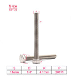cSeao 20pcs 1/4-20 x 1/2" Hex Head Bolts, Plain Finish, 304 Stainless Steel