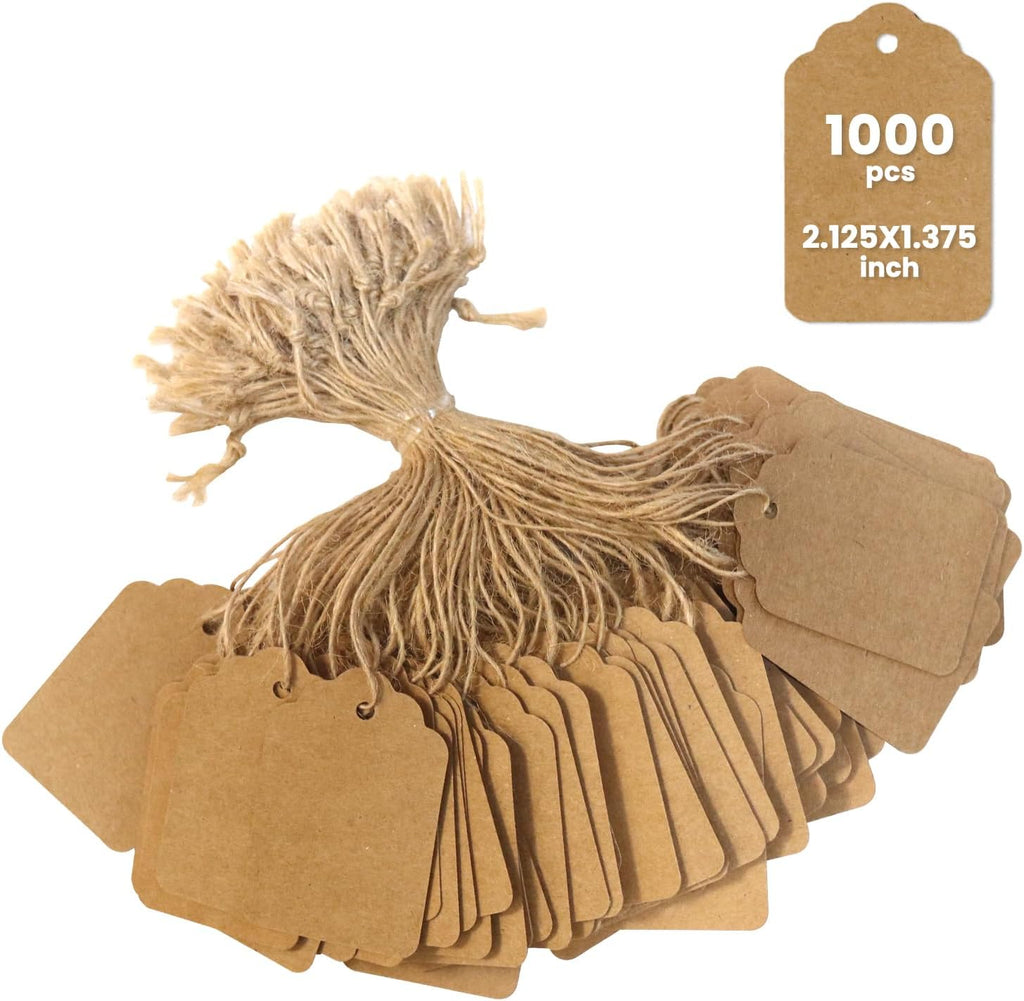 Brown Price Tags with String 1000 PCS, 1.375 x 2.125 Inches