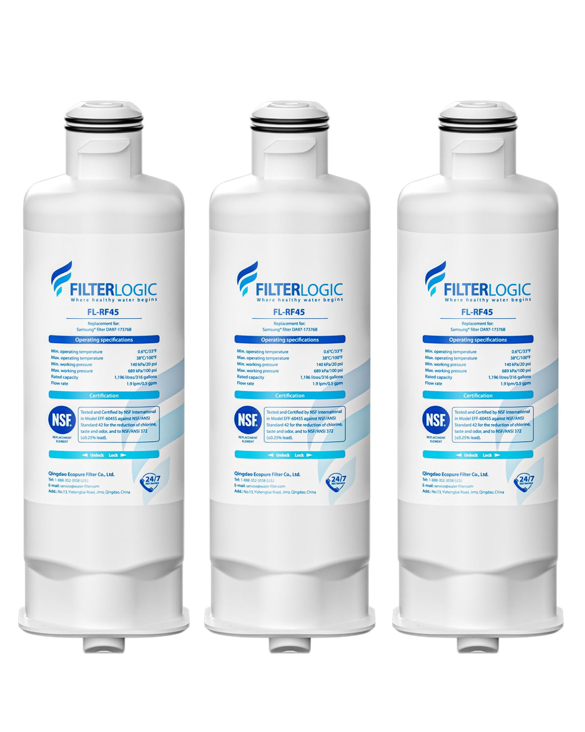 Water Filter, Replacement for Samsung DA97-17376B, 3 Pack