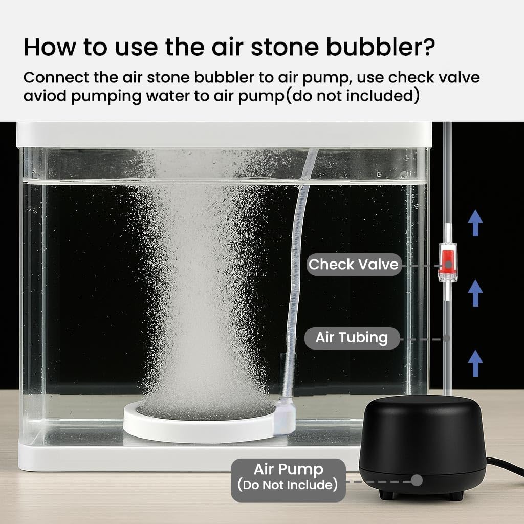 Fish Tank Bubbler, 3.2 Inch Aquarium Air Stone Kit, Nano Quiet Oxygen Diffuser for 20-70 Gallon Tanks, High Dissolved