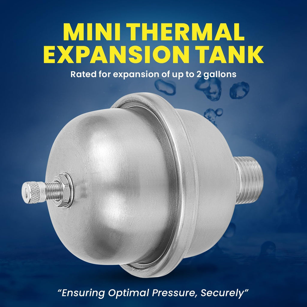 Supply Giant 2 Gallon Capacity Mini Thermal Expansion Tank for Tankless or Point-of-Use Water Heaters, 304 Stainless