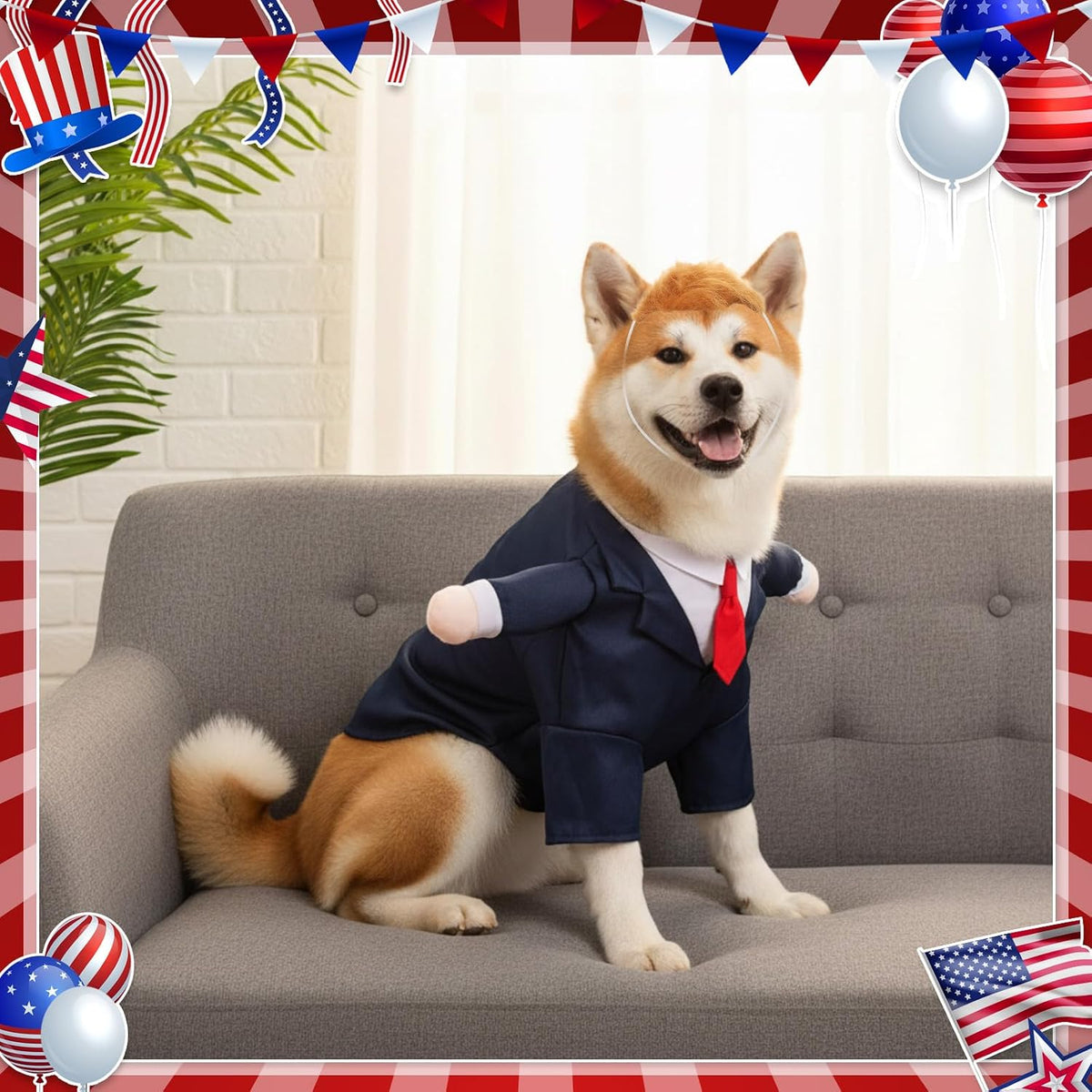 Pet Costume with Wig, Business Suit Outfit for Small Dogs