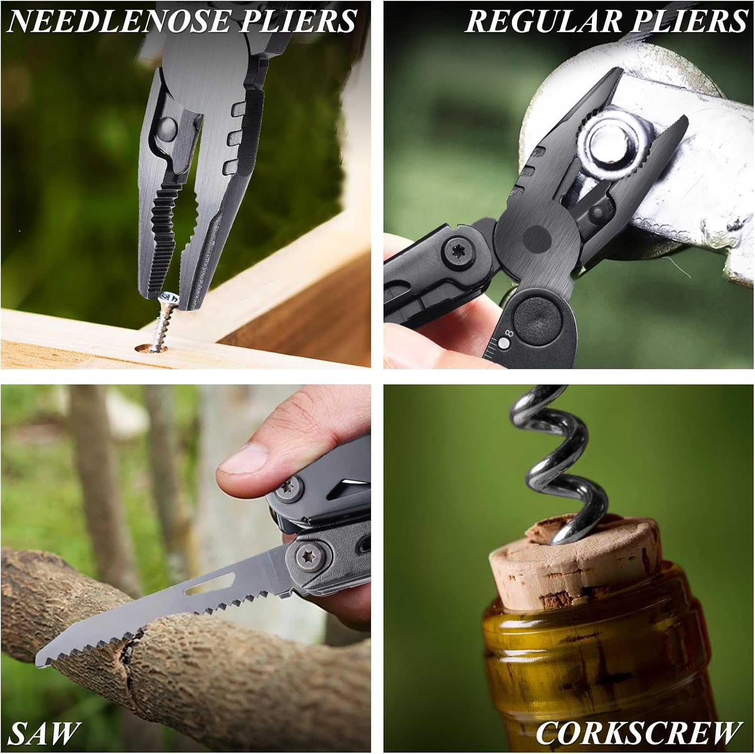 18-in-1 Multitool Pocket Knife with Pliers, Saw, Corkscrew & Detachable Scissors, Multi Tool with Safety Lock, 9
