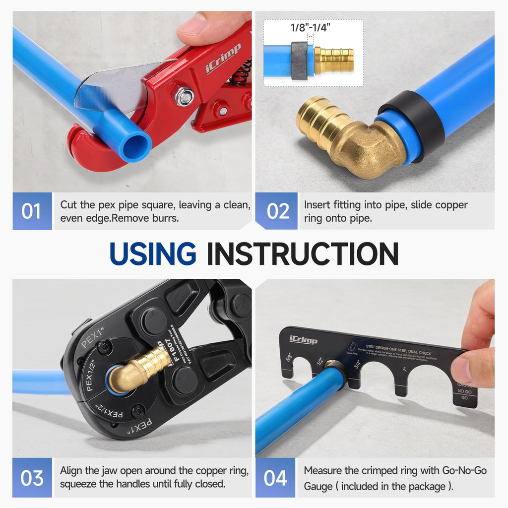 iCrimp PEX Crimping Tool for 1/2",3/4",1-inch Copper Ring, Meet ASTM F1807