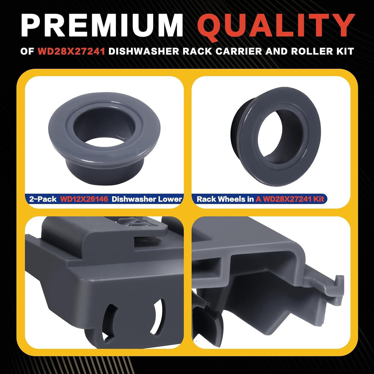 4-Pack WD28X27241 Dishwasher Bottom Rack Wheel/Roller Kit Fit for GE