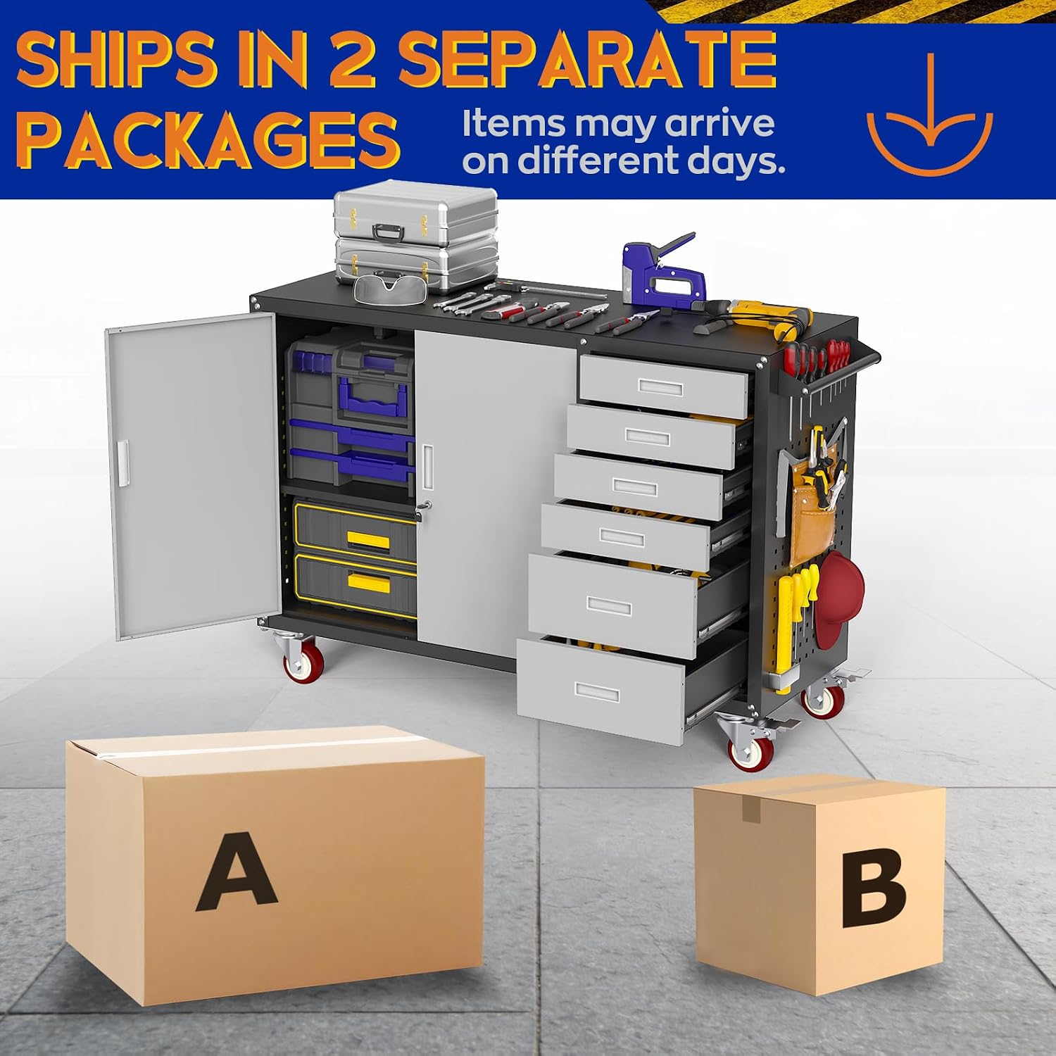 55" W Rolling Workbench with 6 Drawers and Storage Cabinet,1000 LB Capacity Heavy Duty Work Bench with Pegboard and
