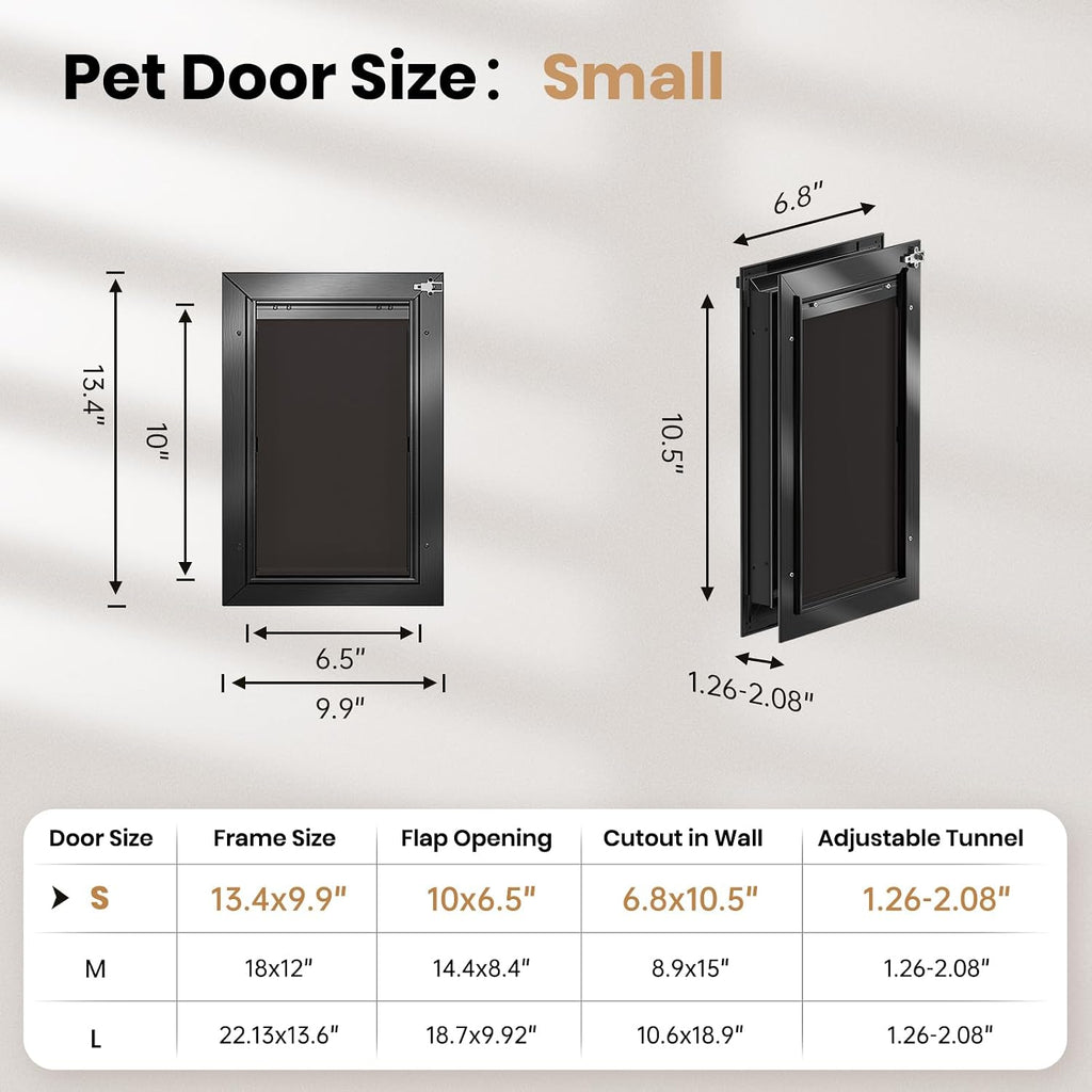 Cat Door for Door, All Aluminum Frame, Small Pet Door for Interior and Exterior, Heavy Duty Doggy Door, Double