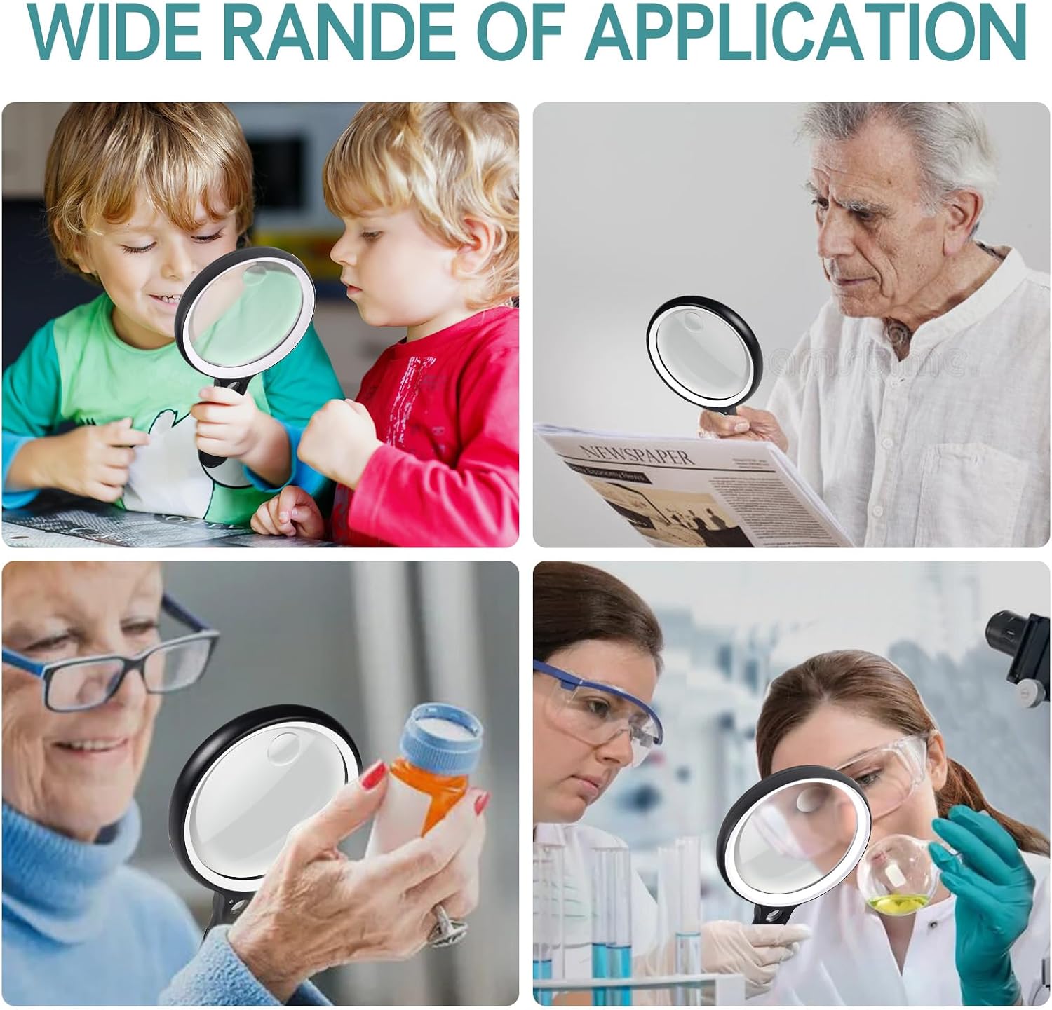 Large Magnifying Glass with 37 LED Light, 10X 20X 45X Handheld Illuminated Lighted Magnifier with 3 Light Modes