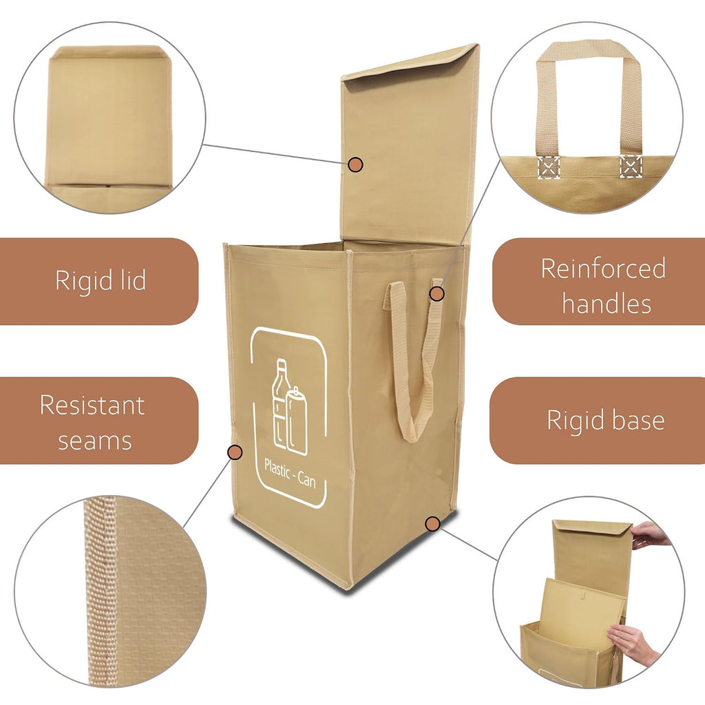 Recycling Organizer - Reusable Recycling Bags - Recycling Sorter - Trash Sorting Bins - 2 Compartment Recycle - Pack