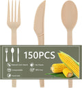Disposable Silverware Bulk Heavy-Duty 150 Pcs, Compostable Forks, Spoons and Knives, Disposable Cutlery Set