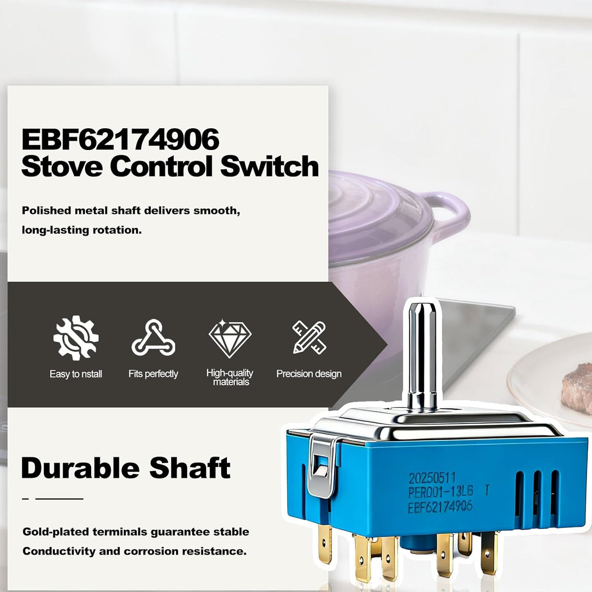EBF62174906，PER001-13S T，PER001-13LG T， Surface Element Infinite Switch Replacement for LG Electric Range Stove Cooktop Burner Control Switch Replaces EBF62174901 AP7225540