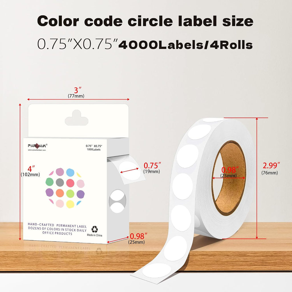 0.75 inch Colored Dot Stickers 4 Rolls 4000pcs White Round Marking Label