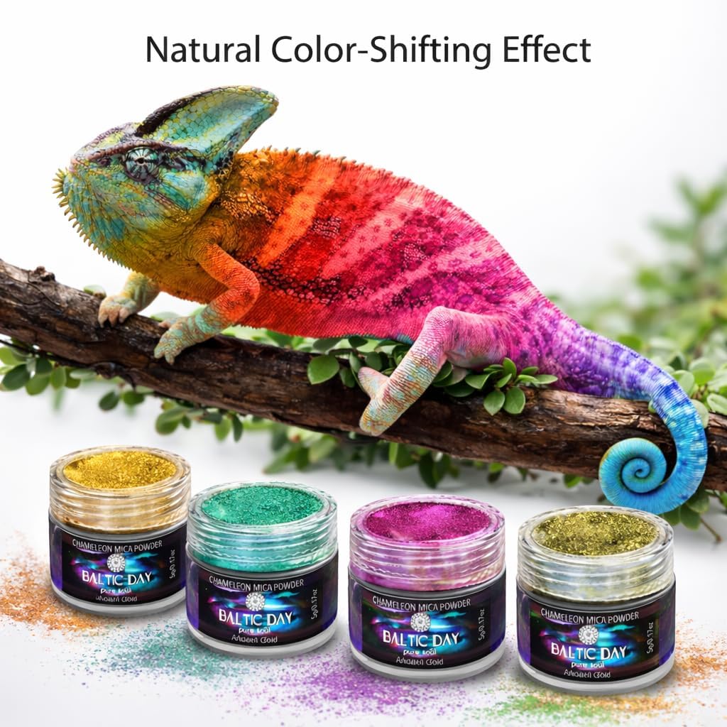 Chameleon Mica Powder, 8 Jars of Color Shift Mica Set - Epoxy Resin Color Pigment - Chameleon Powder Glitter