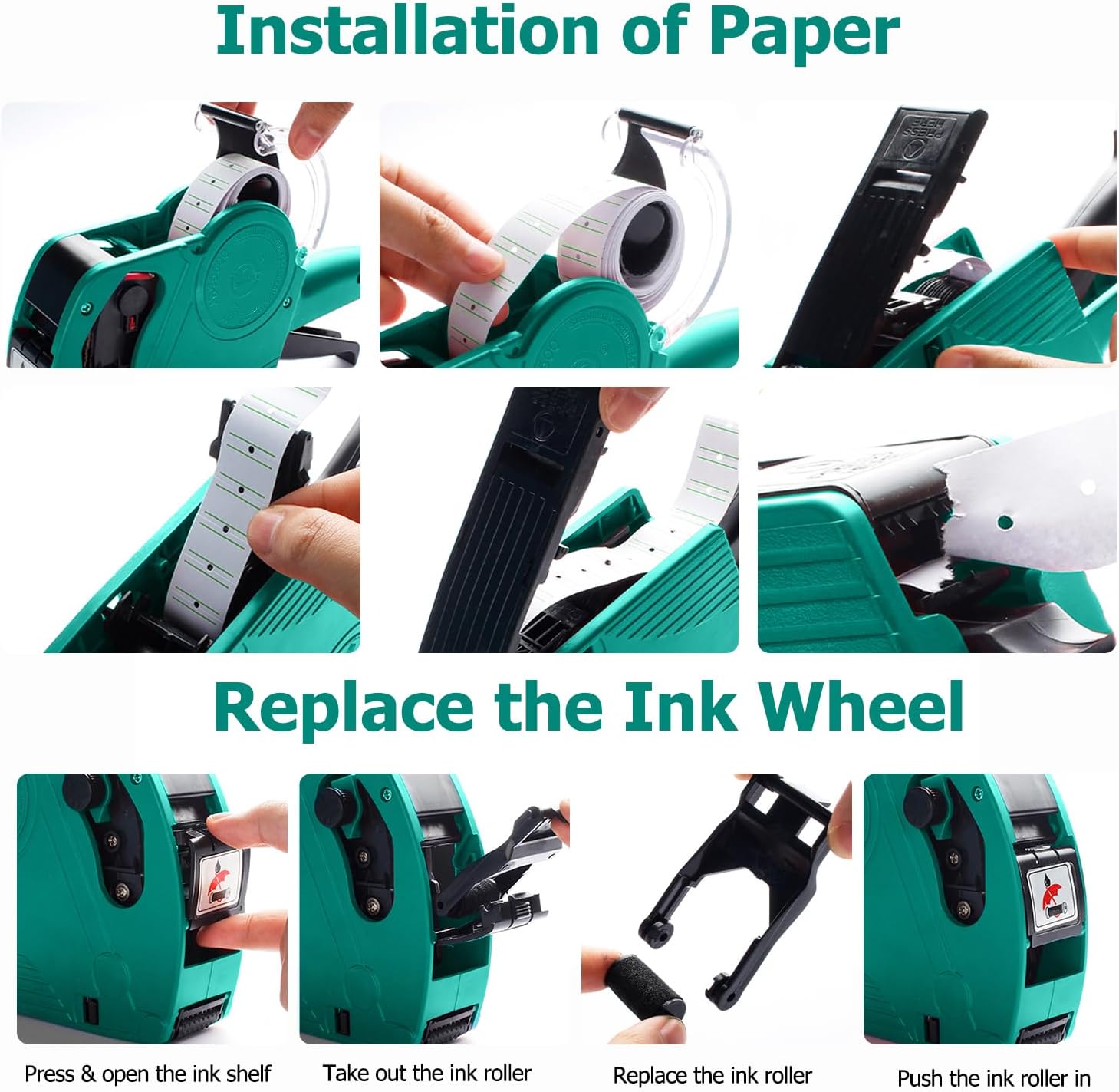 MX-5500 8 Digits Price Tag Gun with 5000 White Sticker Labels, Price Gun for Grocery Store Marking (Green)