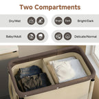 2 Section Laundry Hamper, 100L Tan Sorter Cart with Wheels