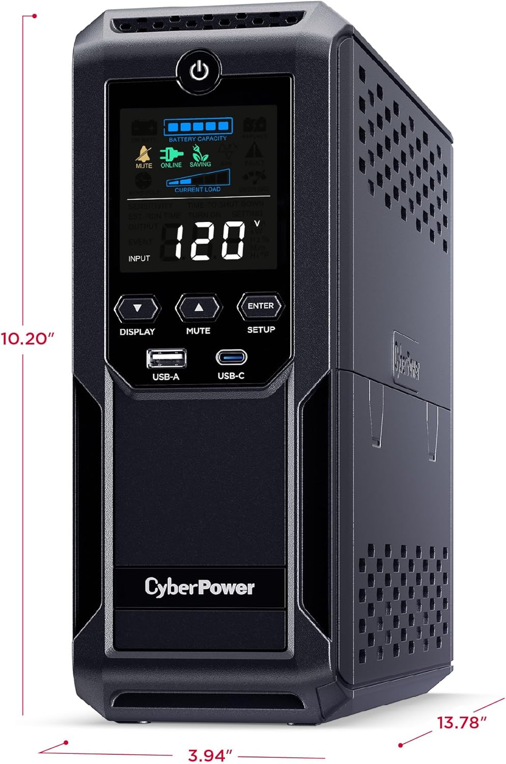 CP1500AVRLCD3 Intelligent LCD UPS Battery Backup | 1500VA/900W, 12 Outlets, 2 USB Ports, AVR, Mini Tower, UL Certified