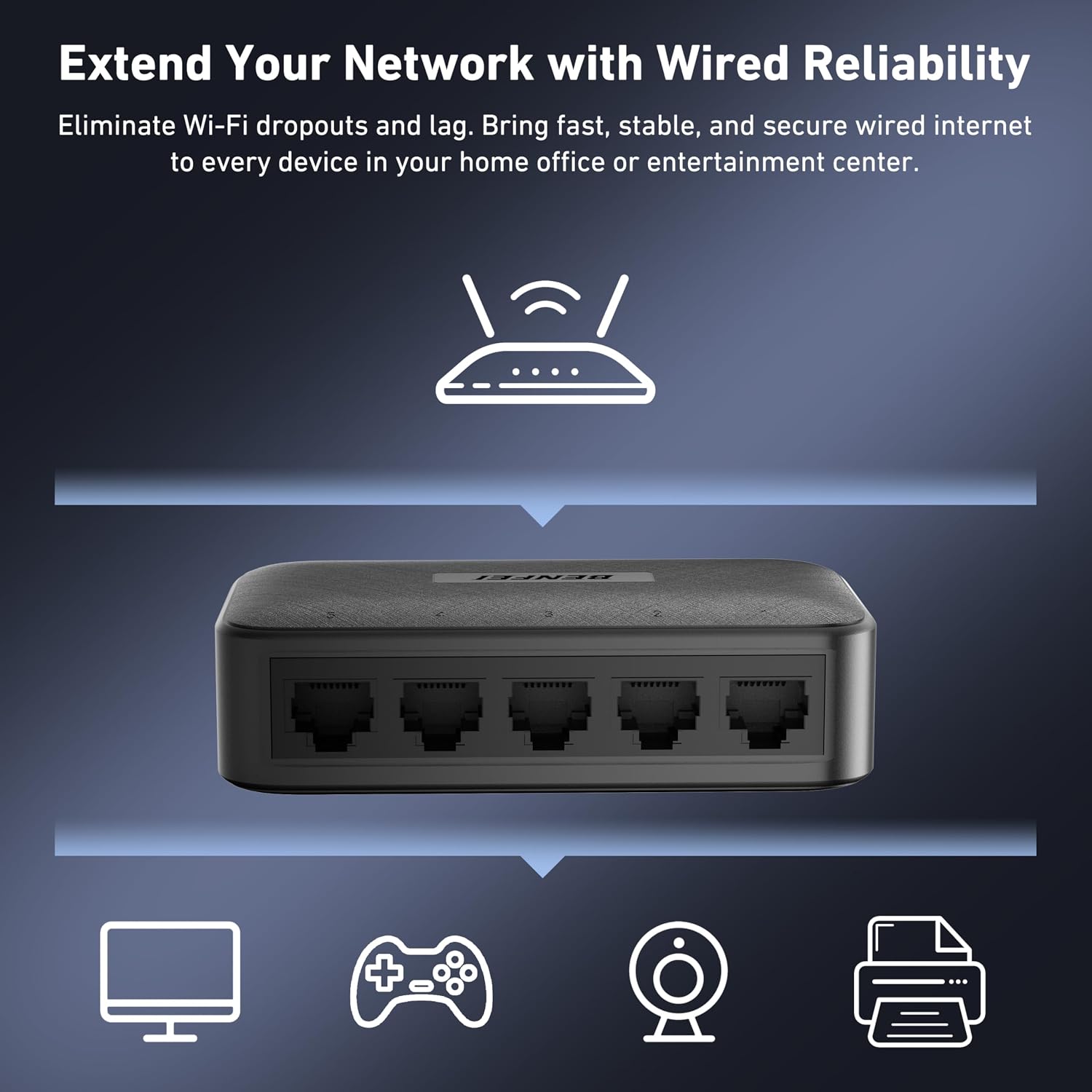5-Port Gigabit Ethernet Switch, Wall Mount & Desktop Network Switch Hub, Ethernet Splitter, Plug & Play, Unmanaged