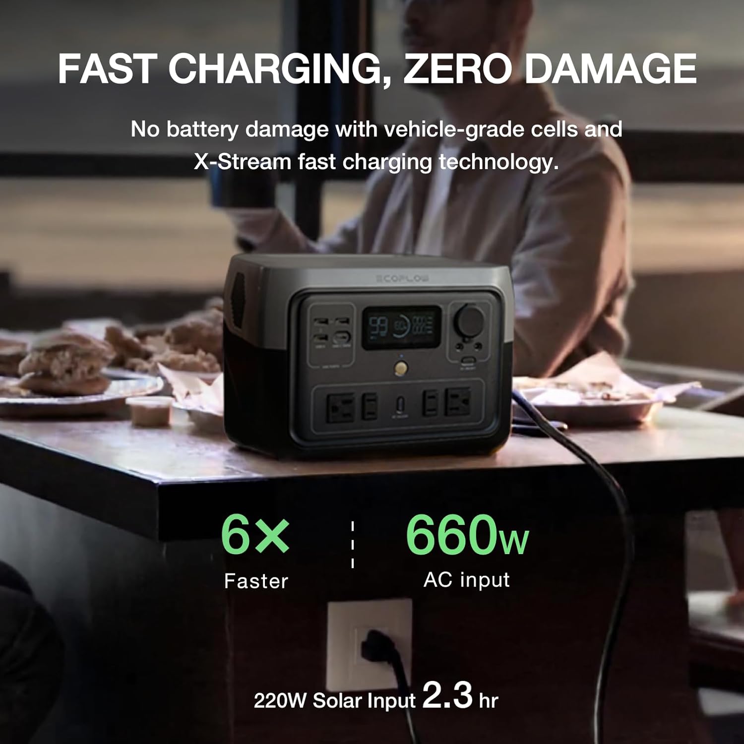 Portable Power Station River 2 Max 500, 499Wh LiFePO4 Battery/ 1 Hour Fast Charging, Up to 1000W Output Solar