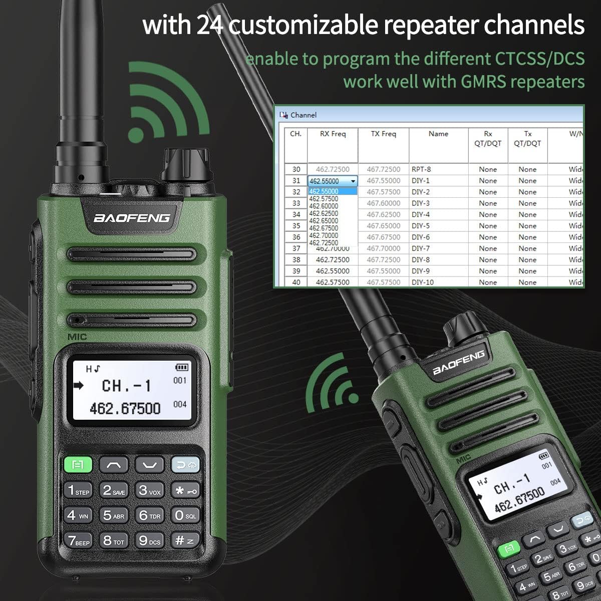 GMRS Radio Handheld Long Range GM-15 Pro 8W Walkie Talkie with Earpiece NOAA Weather Receiver Rechargeable GMRS