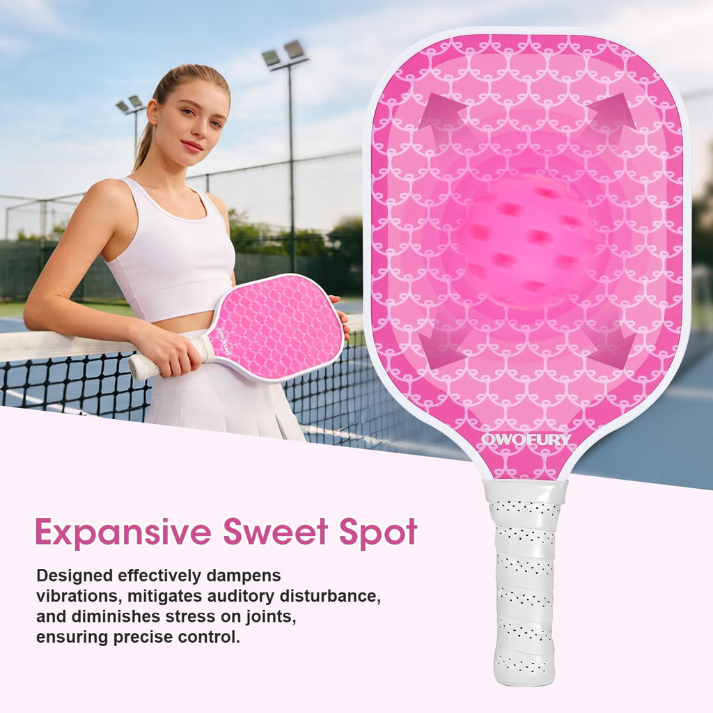 Fiberglass Pickleball Paddles Set of 2, Pickle Ball Racket Lightweight Honeycomb Core Control Paddle, with 4 Indoor